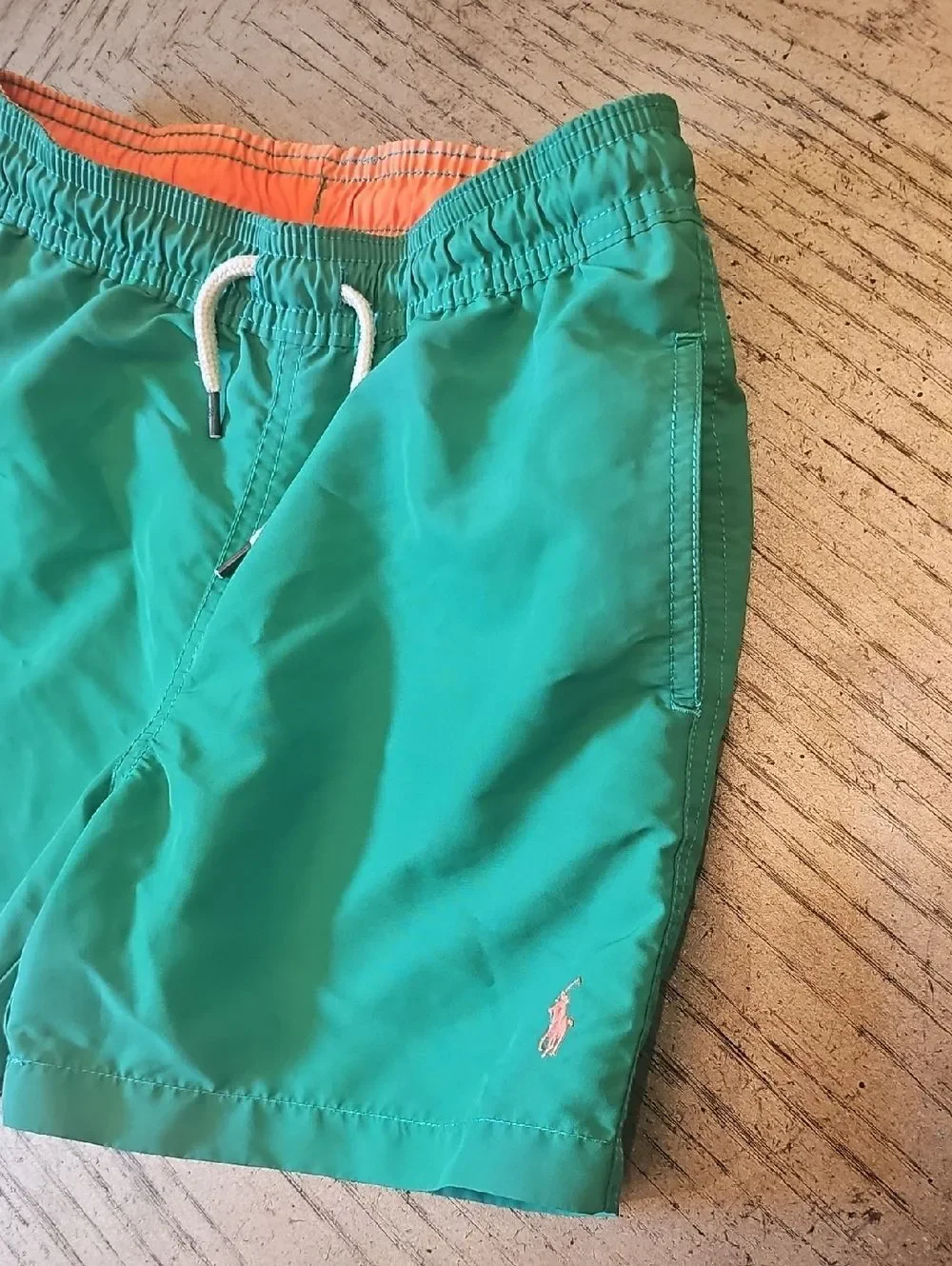 Polo by Ralph Lauren Green Swim Trunks with Coral Lining Size 7